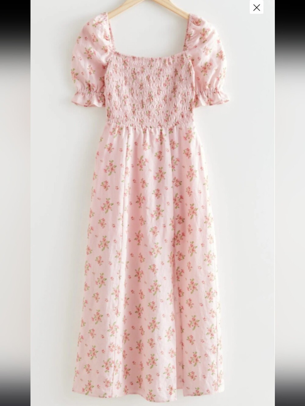 & Other Stories Ivory Floral Puff-Sleeve Midi Dress with Side Slit